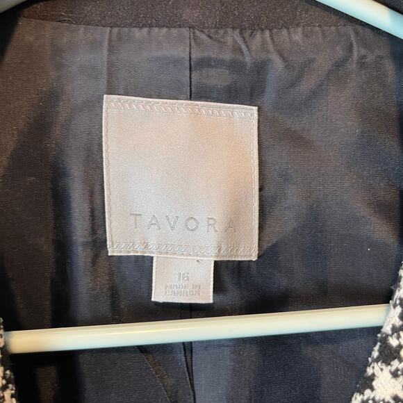 Tavora Houndstooth Patterns Button Up Collared Blazer Women's Size 16 Silk Black - Picture 3 of 6